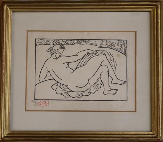 Aristide Maillol (1861-1944) Reclining nude 4.75 x 6.5in.